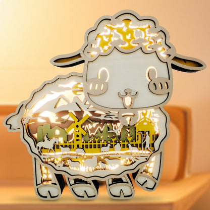 Sheep 3D Wood Carving Light