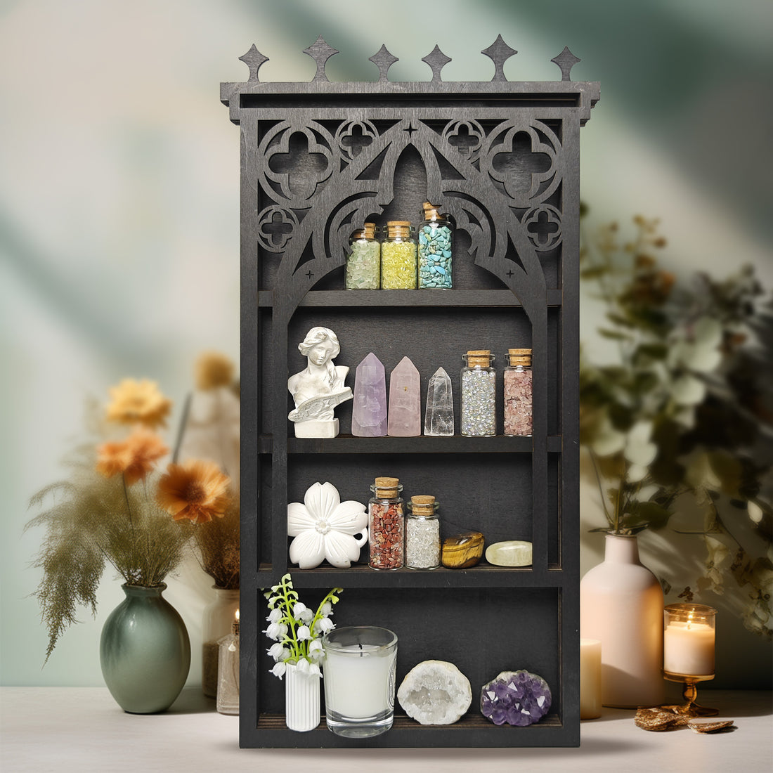 Tower Crystal Display Shelf Wooden Moon Shelf