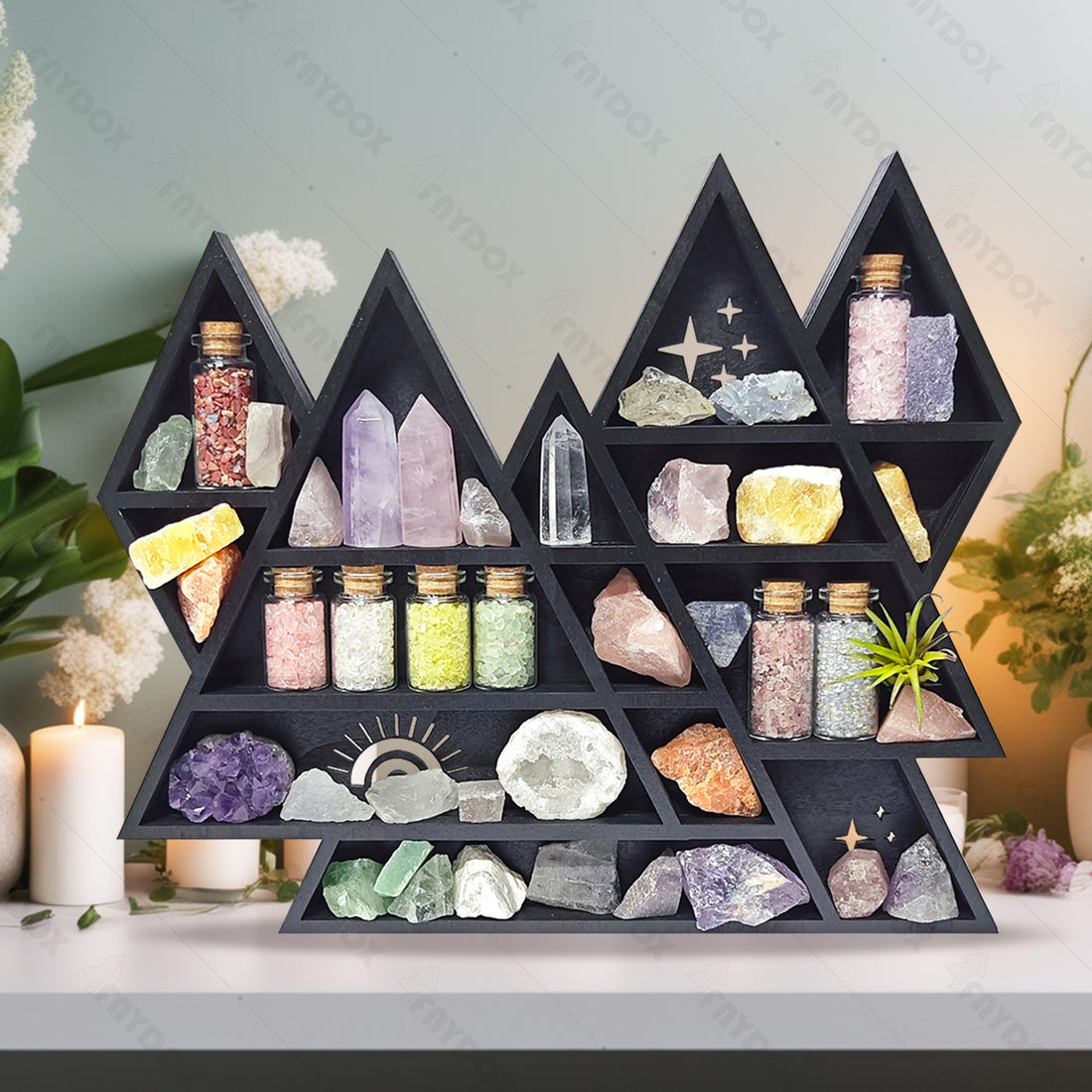Superb craftsmanship crystal display shelf for a witchy decor aesthetic