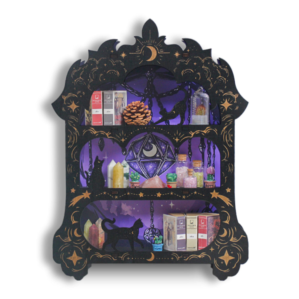 Wooden Floating Shelves for Wall, Wicca Wall Shelf Wall Decor Crystal Rock Gem Stone Display Shelf, Trinket Knick Knack Shelf