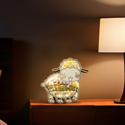 Sheep 3D Wood Carving Light