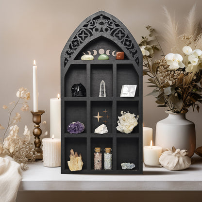 Black Moth Crystal Display Shelf Wooden Moon Shelf