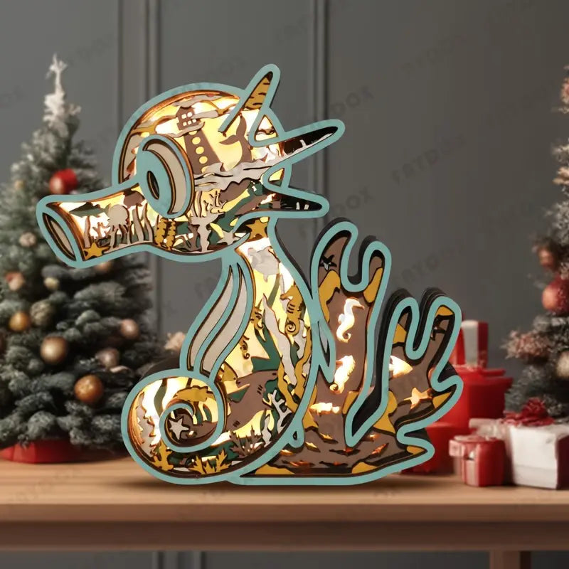 Wooden Seahorse Carving Handcraft Gift With Led