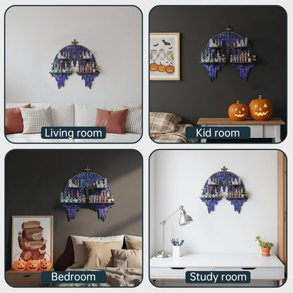 Crescent Moon Shelf, Gothic Trinket Display Shelf & Moon Wall Light For Rocks Gems Healing Stones Crystals Display, Celestial Decor Crystal Holder Witchy Wall Decor