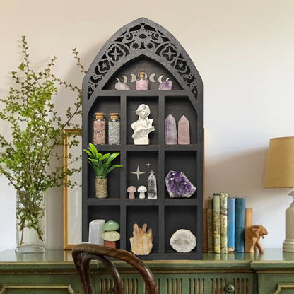 Black Moth Crystal Display Shelf Wooden Moon Shelf