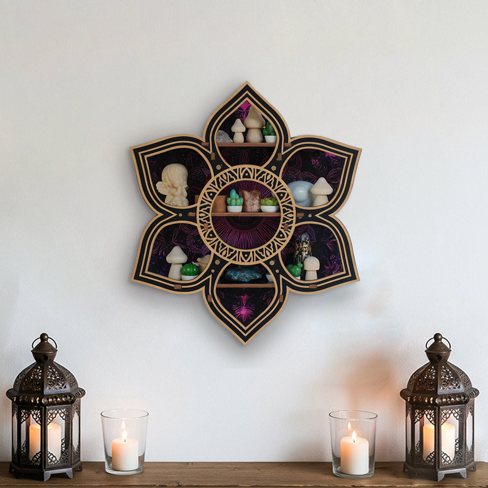 [Floating Shelf] 1pc Wooden Wall Shelf for Crystals Rocks Gems Healing Stones, Trinket Knick Knack Shelf Crystals Holder Organizer, Wooden Wall Shelf for Witch Witchy Wiccan Decor Spiritual Gifts