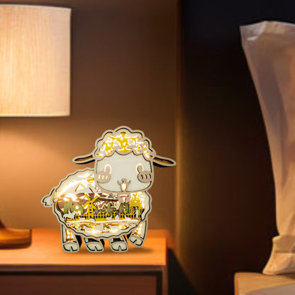 Sheep 3D Wood Carving Light