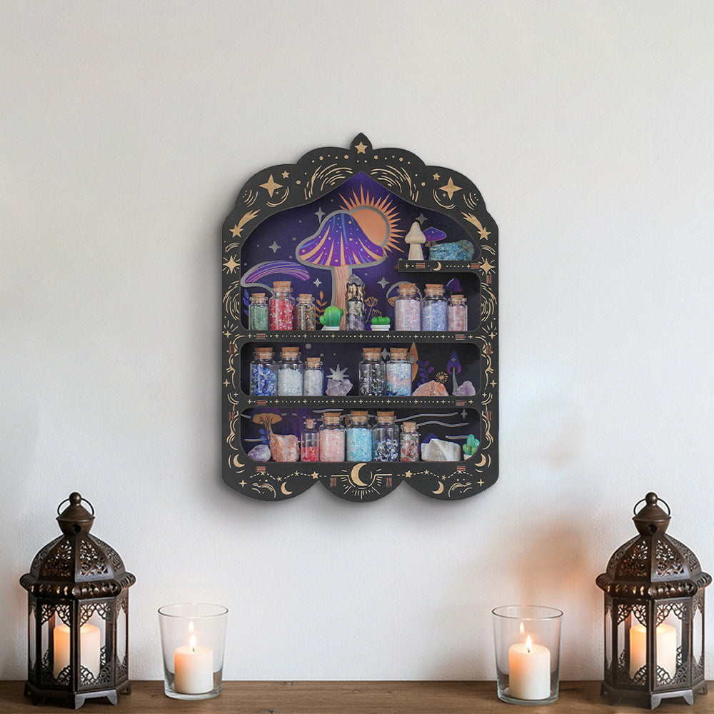 [Floating Shelf] 1pc Mushroom Wall Shelf for Crystals Rocks Gems Healing Stones, Trinket Knick Knack Shelf Crystals Holder Organizer, Wooden Wall Shelf for Witch Witchy Wiccan Decor Spiritual Gifts