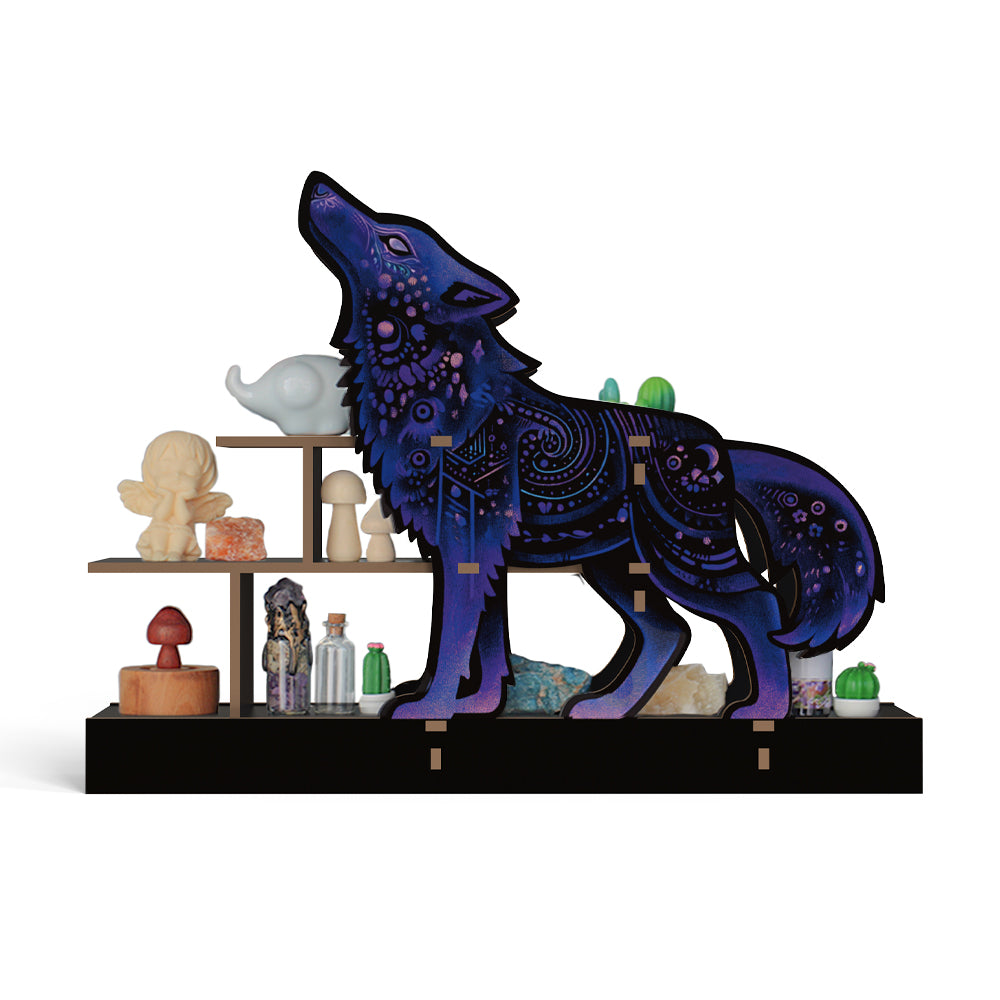 [Pedestals]1pc Wooden Wolf Pedestals, Crystal Display Shelf For Living Room, Bedroom, Rock Gem Stone Desktop Storage Organizer, Essential Oil Holder Hanging Case, Meditation Art Spiritual Gift, Perfect Gift