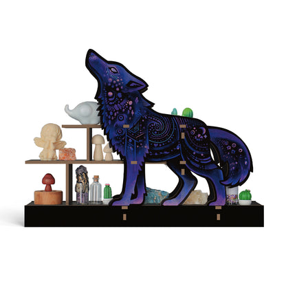 [Pedestals]1pc Wooden Wolf Pedestals, Crystal Display Shelf For Living Room, Bedroom, Rock Gem Stone Desktop Storage Organizer, Essential Oil Holder Hanging Case, Meditation Art Spiritual Gift, Perfect Gift
