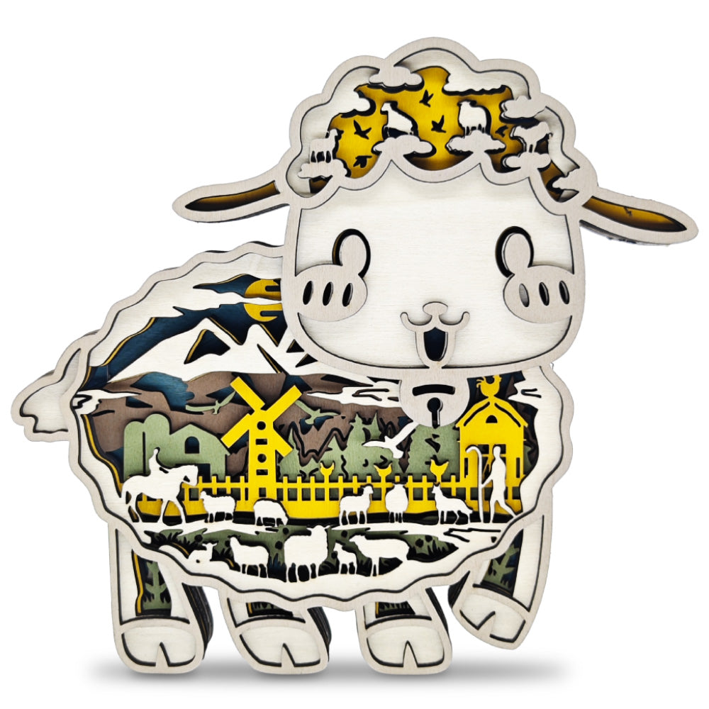 Sheep 3D Wood Carving Light