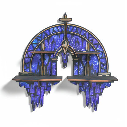 Crescent Moon Shelf, Gothic Trinket Display Shelf & Moon Wall Light For Rocks Gems Healing Stones Crystals Display, Celestial Decor Crystal Holder Witchy Wall Decor