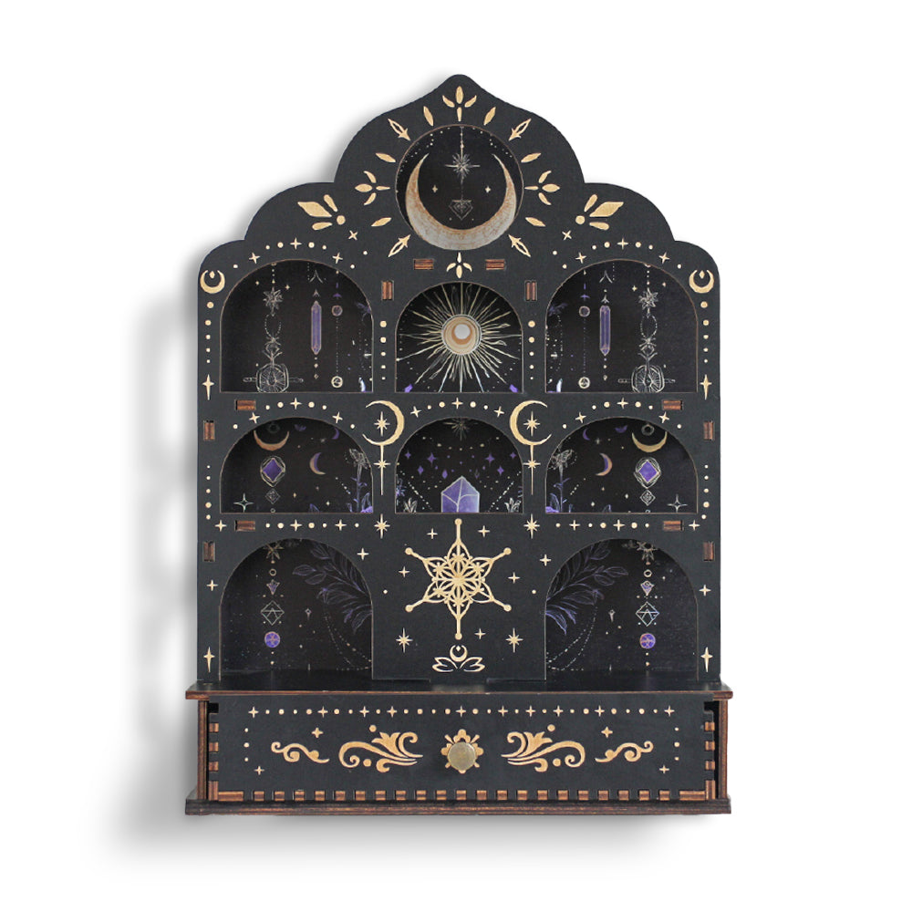 [Pedestals]1pc Wooden Wall Pedestals, Crystal Display Shelf For Living Room, Bedroom, Rock Gem Stone Desktop Storage Organizer, Essential Oil Holder Hanging Case, Meditation Art Spiritual Gift, Moon &amp; Star Wall Decoration, Perfect Gift（副本）