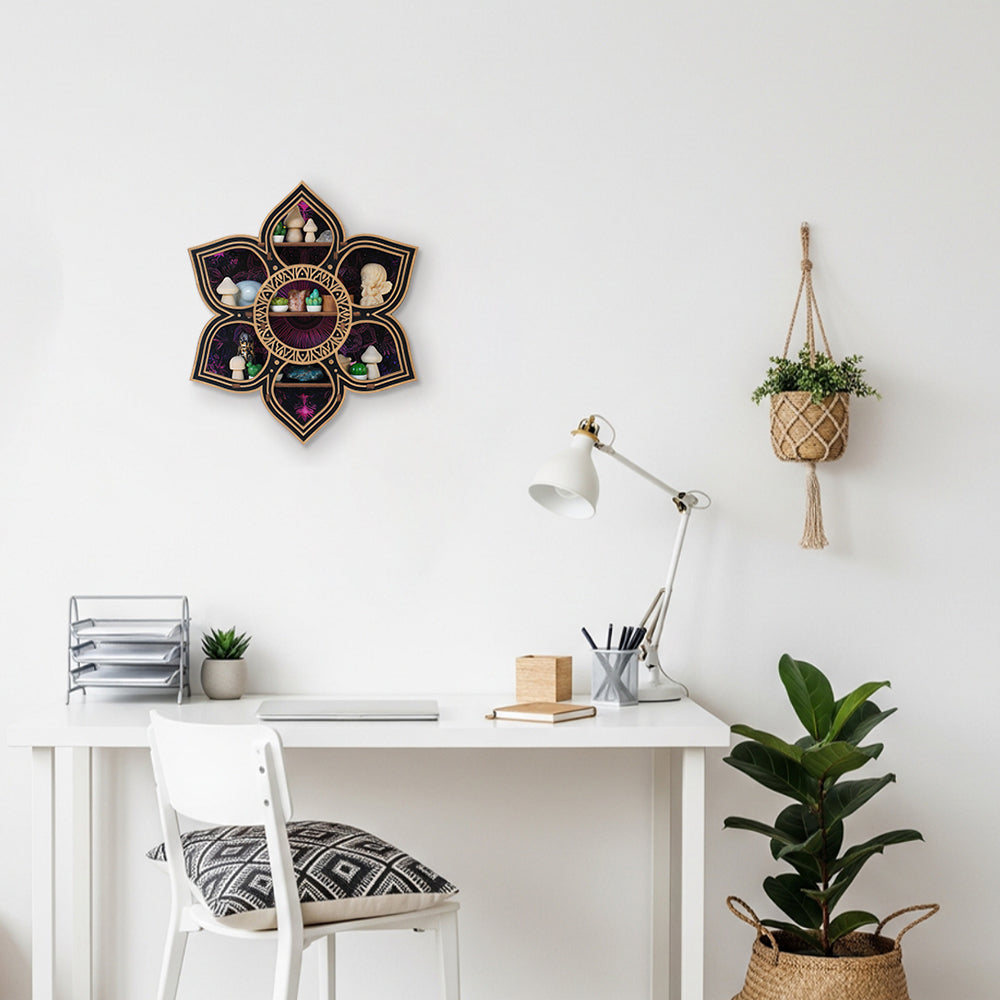 [Floating Shelf] 1pc Wooden Wall Shelf for Crystals Rocks Gems Healing Stones, Trinket Knick Knack Shelf Crystals Holder Organizer, Wooden Wall Shelf for Witch Witchy Wiccan Decor Spiritual Gifts