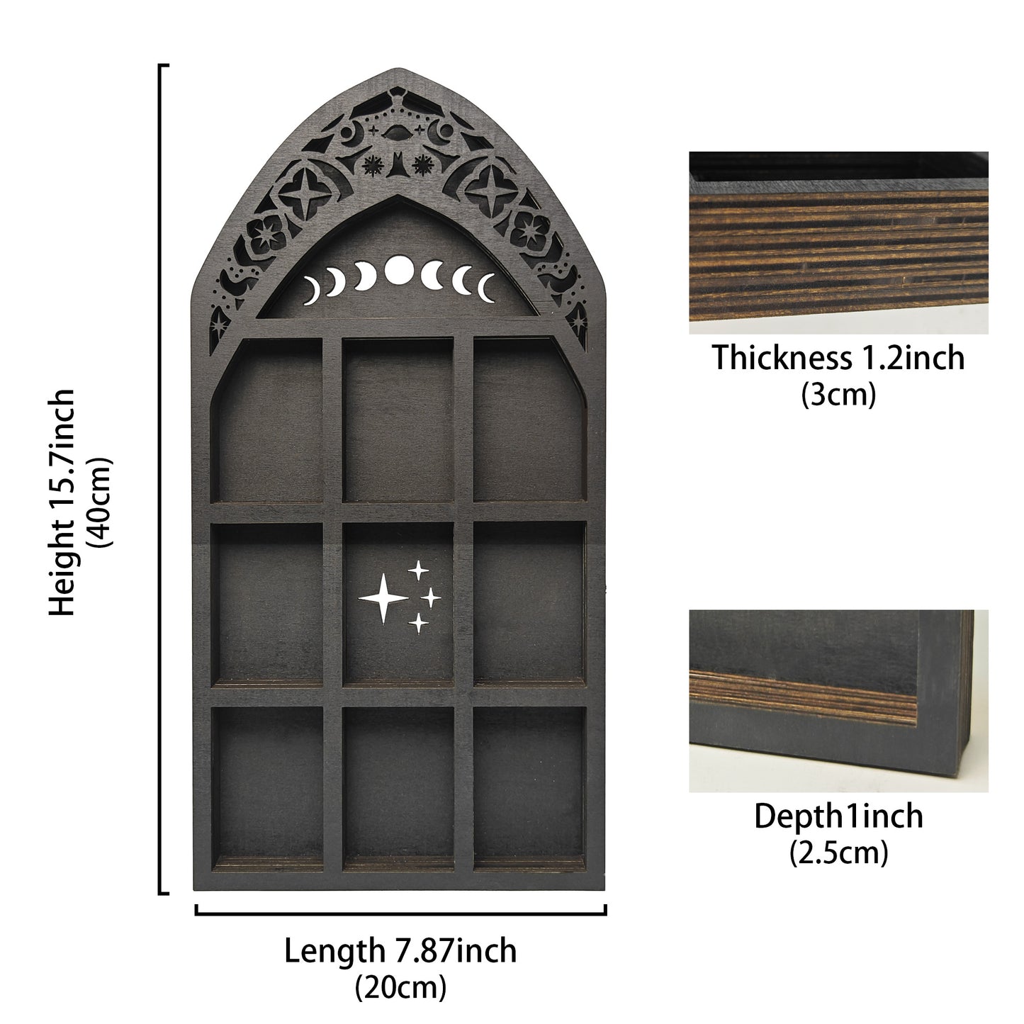 Black Moth Crystal Display Shelf Wooden Moon Shelf