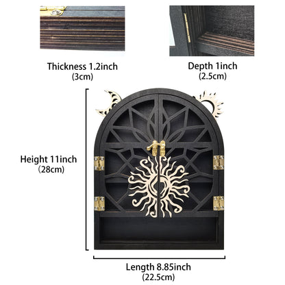Sun &amp; Moon Shelf, Crystal Display Shelf Wall Mounted , Wooden Crescent Moon Phase Shelf Display Cabinet for Gem Stone Rock Collection, Crystal Holder Vintage Arch Shelf Spiritual Home Room Wall Decor