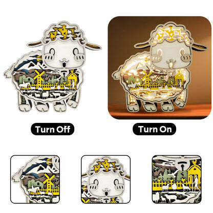 Sheep 3D Wood Carving Light