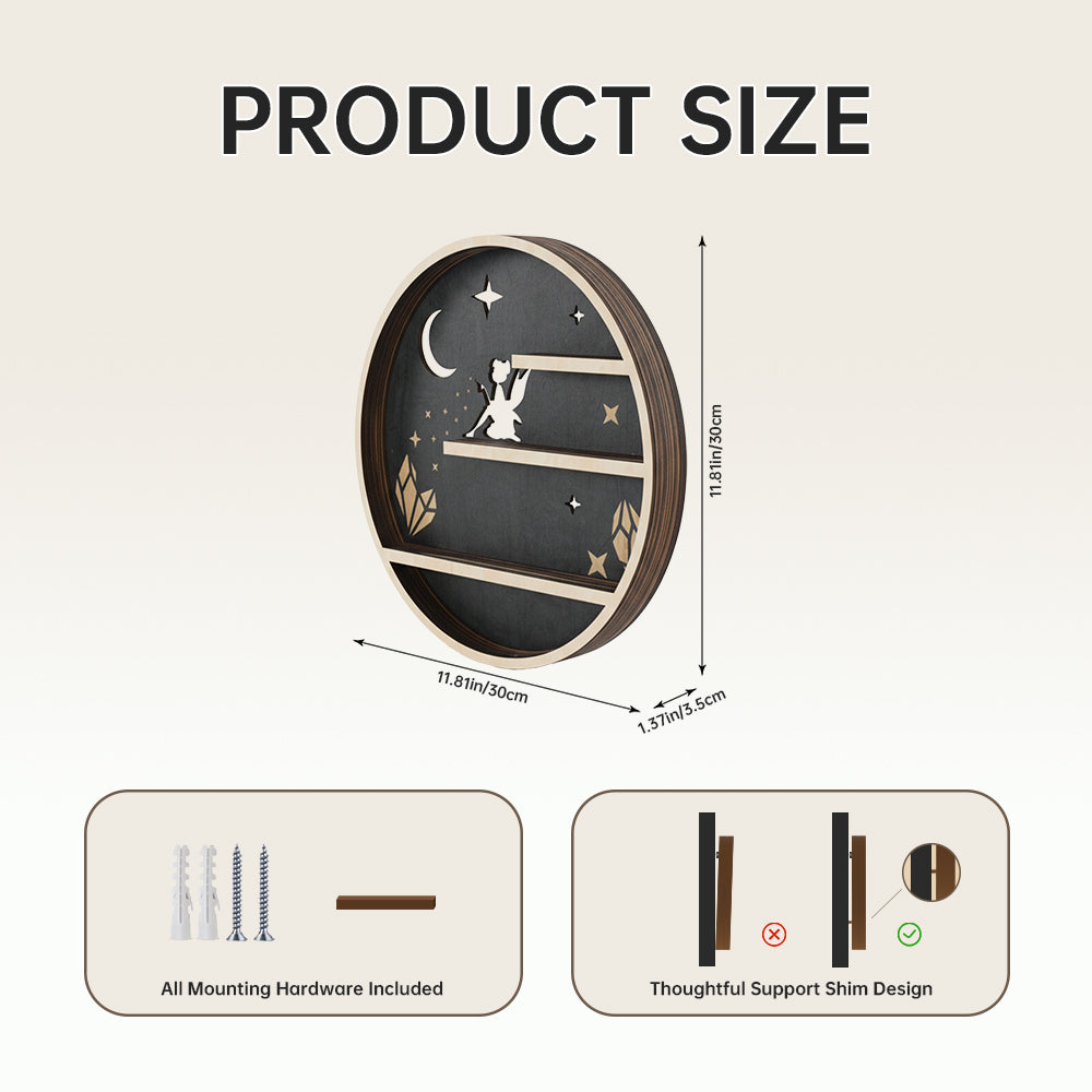 Crystal Shelf Display For Wall, Crystal Display Shelf Moon Wooden Fairy Crescent Moon Shelf Wall Decor, Decorative Home Floating Shelf Stone Storage Gem Holder Boho Hanging Organizer