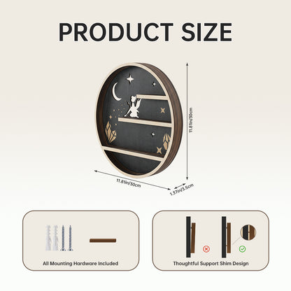 Crystal Shelf Display For Wall, Crystal Display Shelf Moon Wooden Fairy Crescent Moon Shelf Wall Decor, Decorative Home Floating Shelf Stone Storage Gem Holder Boho Hanging Organizer