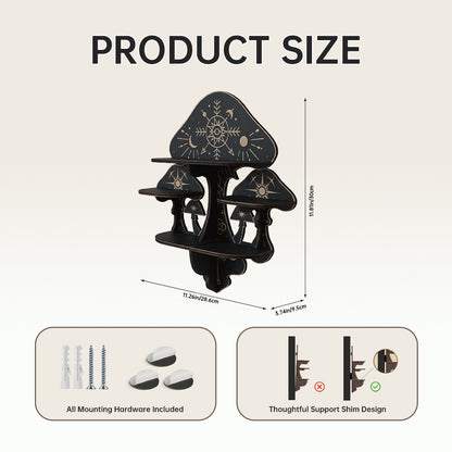 Wooden Mushroom Floating Shelves, Crystal Display Shelf For Wall, Wiccan Incantation Mushroom Wall Decor, Rock Gem Stone Storage Organizer, Essential Oil Holder Hanging Case, Meditation Art Spiritual Gift