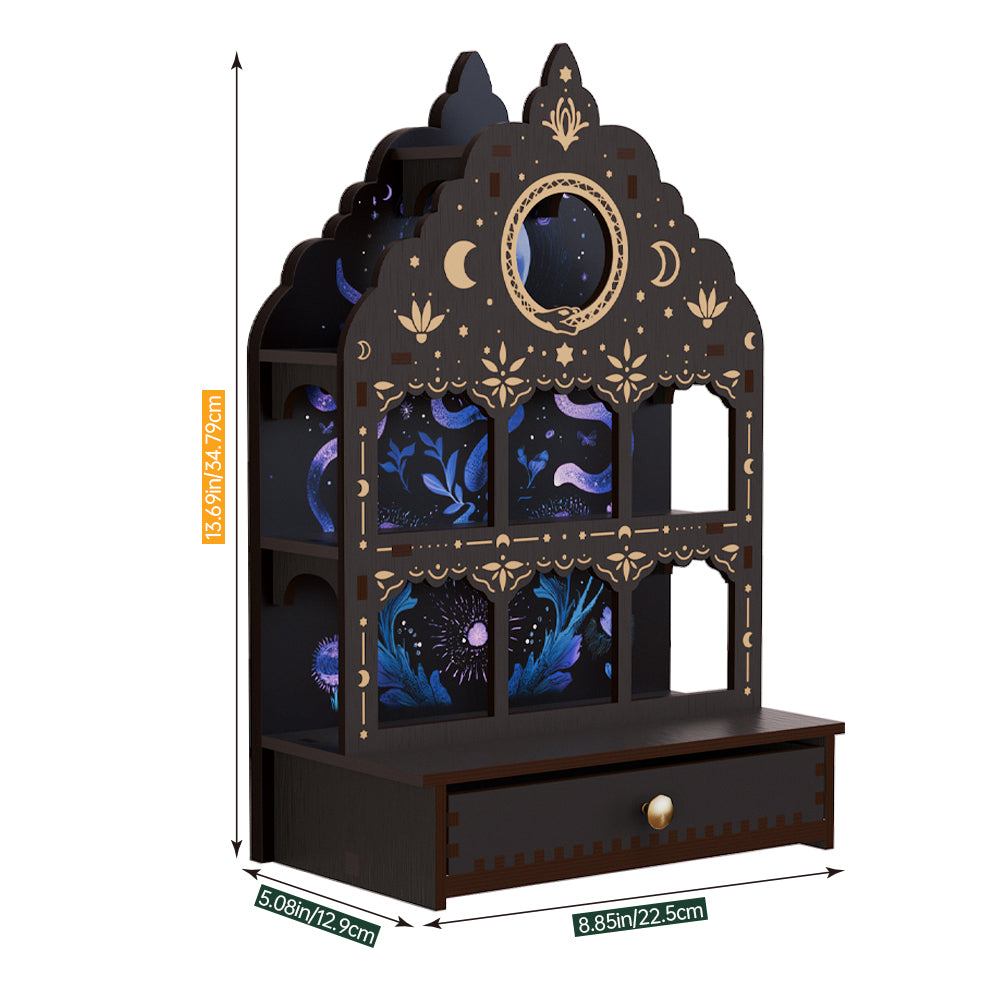 [Pedestals]1pc Wooden Wall Pedestals, Crystal Display Shelf For Living Room, Bedroom, Rock Gem Stone Desktop Storage Organizer, Essential Oil Holder Hanging Case, Meditation Art Spiritual Gift, Moon & Star Wall Decoration, Perfect Gift