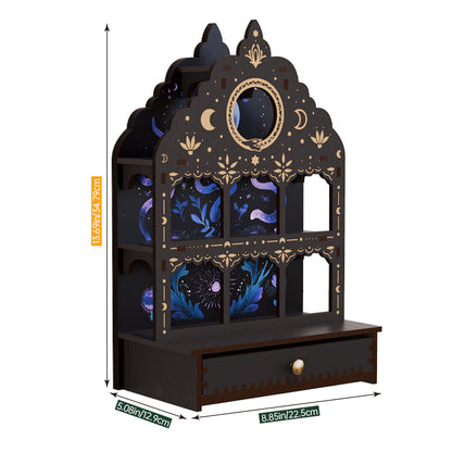 [Pedestals]1pc Wooden Wall Pedestals, Crystal Display Shelf For Living Room, Bedroom, Rock Gem Stone Desktop Storage Organizer, Essential Oil Holder Hanging Case, Meditation Art Spiritual Gift, Moon & Star Wall Decoration, Perfect Gift