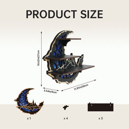 FNYDOXGI Floating Shelf-Wiccan Moon Phase Decorative Display Shelf with Crystal Accents, Compact Wooden Wall-Mounted Design for Organizing Collectibles, Crystals, Rocks, and Small Ornaments, Halloween Decoration, Wall Decor, Best Choice Of Gift