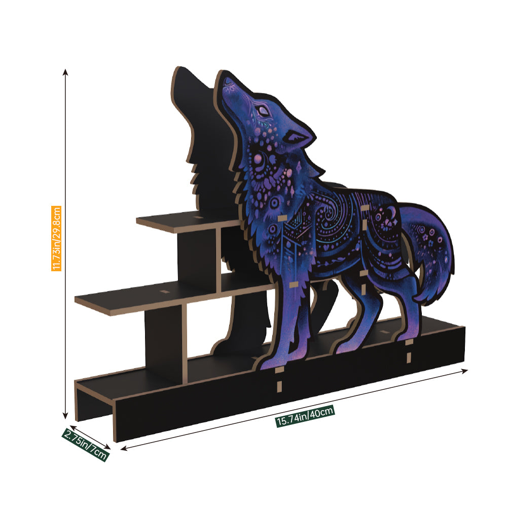 [Pedestals]1pc Wooden Wolf Pedestals, Crystal Display Shelf For Living Room, Bedroom, Rock Gem Stone Desktop Storage Organizer, Essential Oil Holder Hanging Case, Meditation Art Spiritual Gift, Perfect Gift