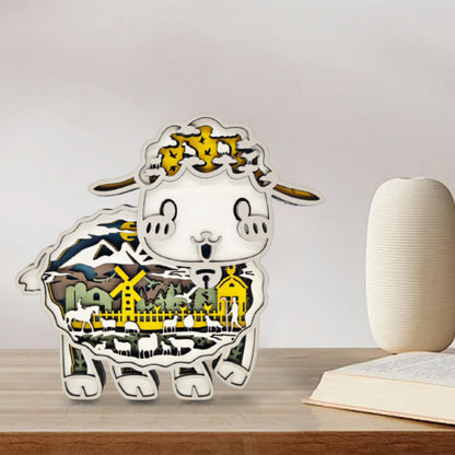 Sheep 3D Wood Carving Light