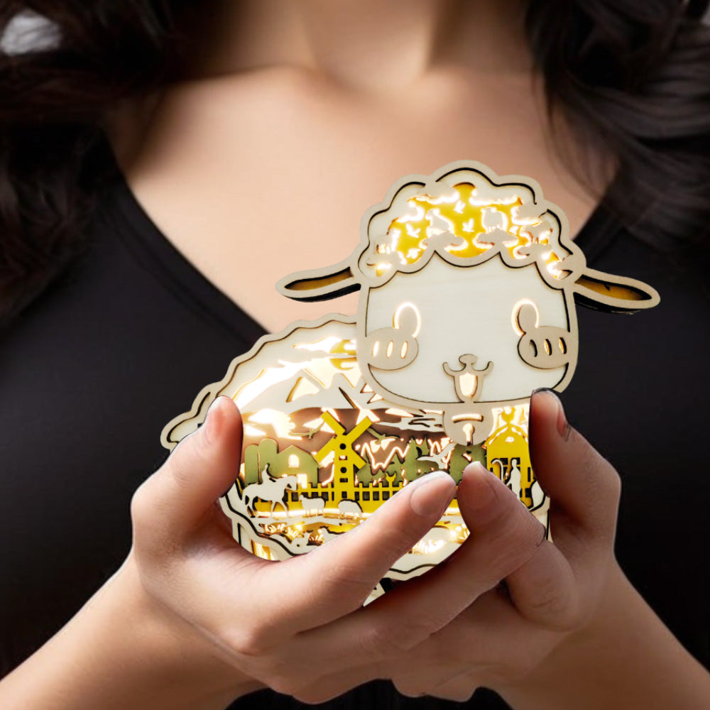 Sheep 3D Wood Carving Light