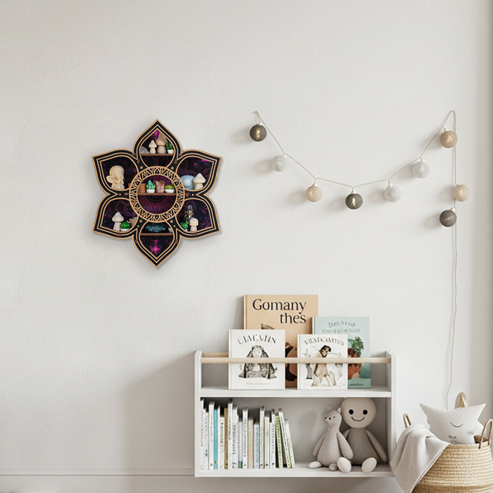 [Floating Shelf] 1pc Wooden Wall Shelf for Crystals Rocks Gems Healing Stones, Trinket Knick Knack Shelf Crystals Holder Organizer, Wooden Wall Shelf for Witch Witchy Wiccan Decor Spiritual Gifts