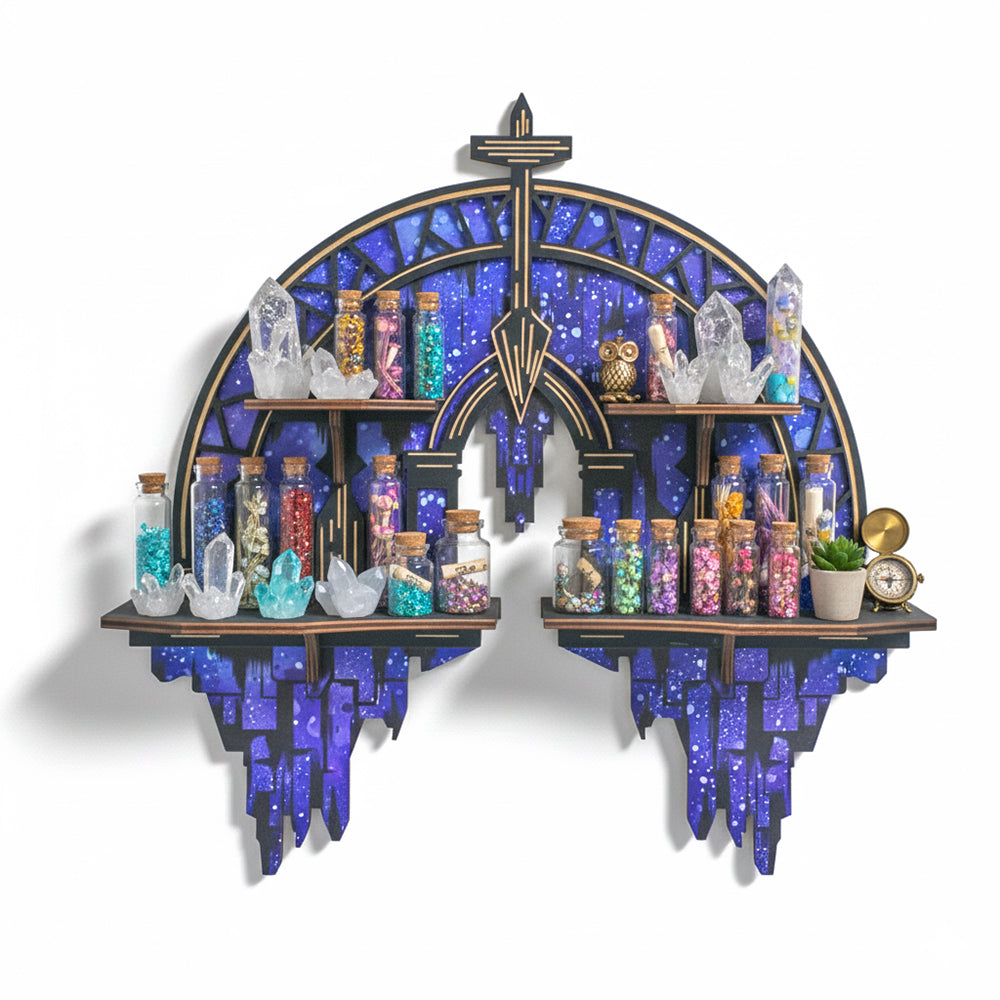 Crescent Moon Shelf, Gothic Trinket Display Shelf & Moon Wall Light For Rocks Gems Healing Stones Crystals Display, Celestial Decor Crystal Holder Witchy Wall Decor