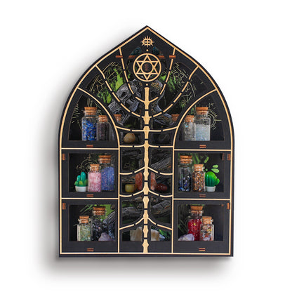 FNYDOXGI Wooden Floating Shelf, Gothic Trinket Display Shelf & Crescent Moon Wall Decor For Rocks Gems Healing Stones Crystals Display, Celestial Decor Crystal Holder Witchy Wall Decor, Halloween Decoration, Halloween Wall Decor Gift