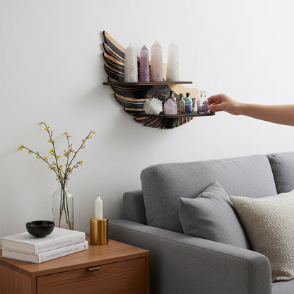 Griffin Wings Crystal Display Shelf, Rock Gem Stone Holder, Essential Oils Nail Polish Organizer, Trinket Knick Knack Shelf Wall Mounted, Witch Witchy Wiccan Home Decor