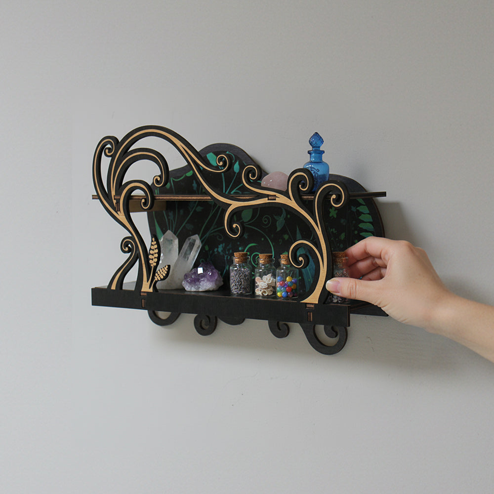 [Floating Shelf]1pc Wall Shelf for Crystals Rocks Gems Healing Stones, Wall Decoration, Trinket Knick Knack Shelf Crystals Holder Organizer, Wooden Wall Shelf for Witch Witchy Wiccan Vine Decor Spiritual Gifts, Halloween Decoration, Gift