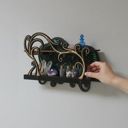 [Floating Shelf]1pc Wall Shelf for Crystals Rocks Gems Healing Stones, Wall Decoration, Trinket Knick Knack Shelf Crystals Holder Organizer, Wooden Wall Shelf for Witch Witchy Wiccan Vine Decor Spiritual Gifts, Halloween Decoration, Gift