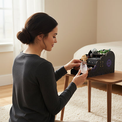 [Pedestals]1pc Wooden Mandala Pedestals, Crystal Display Shelf For Living Room, Bedroom, Rock Gem Stone Desktop Storage Organizer, Essential Oil Holder Hanging Case, Meditation Art Spiritual Gift, Perfect Gift