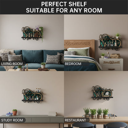 [Floating Shelf]1pc Wall Shelf for Crystals Rocks Gems Healing Stones, Wall Decoration, Trinket Knick Knack Shelf Crystals Holder Organizer, Wooden Wall Shelf for Witch Witchy Wiccan Vine Decor Spiritual Gifts, Halloween Decoration, Gift