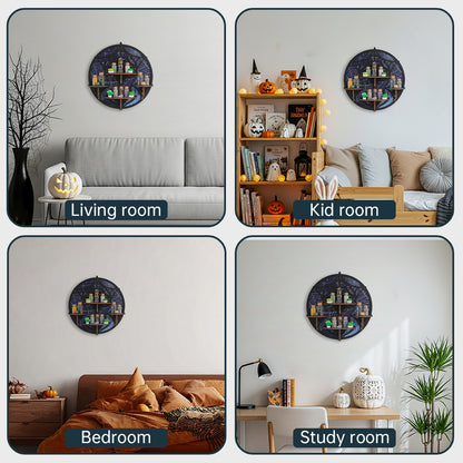 [Floating Shelf]1pc Wooden Wall Shelf, Halloween Decor, Spider Web Crystal Display Shelf For Living Room, Bedroom, Rock Gem Stone Desktop Storage Organizer, Essential Oil Holder Hanging Case, Meditation Art Spiritual Gift, Wall Decoration