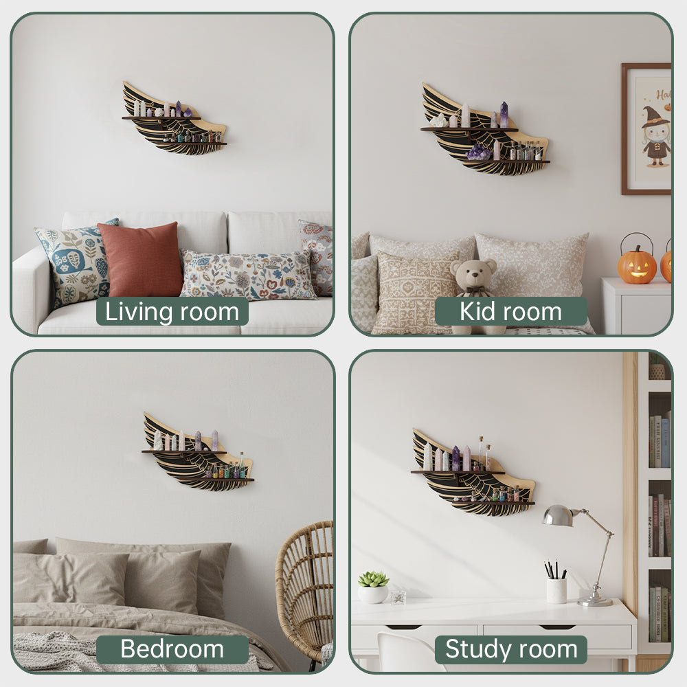 Griffin Wings Crystal Display Shelf, Rock Gem Stone Holder, Essential Oils Nail Polish Organizer, Trinket Knick Knack Shelf Wall Mounted, Witch Witchy Wiccan Home Decor