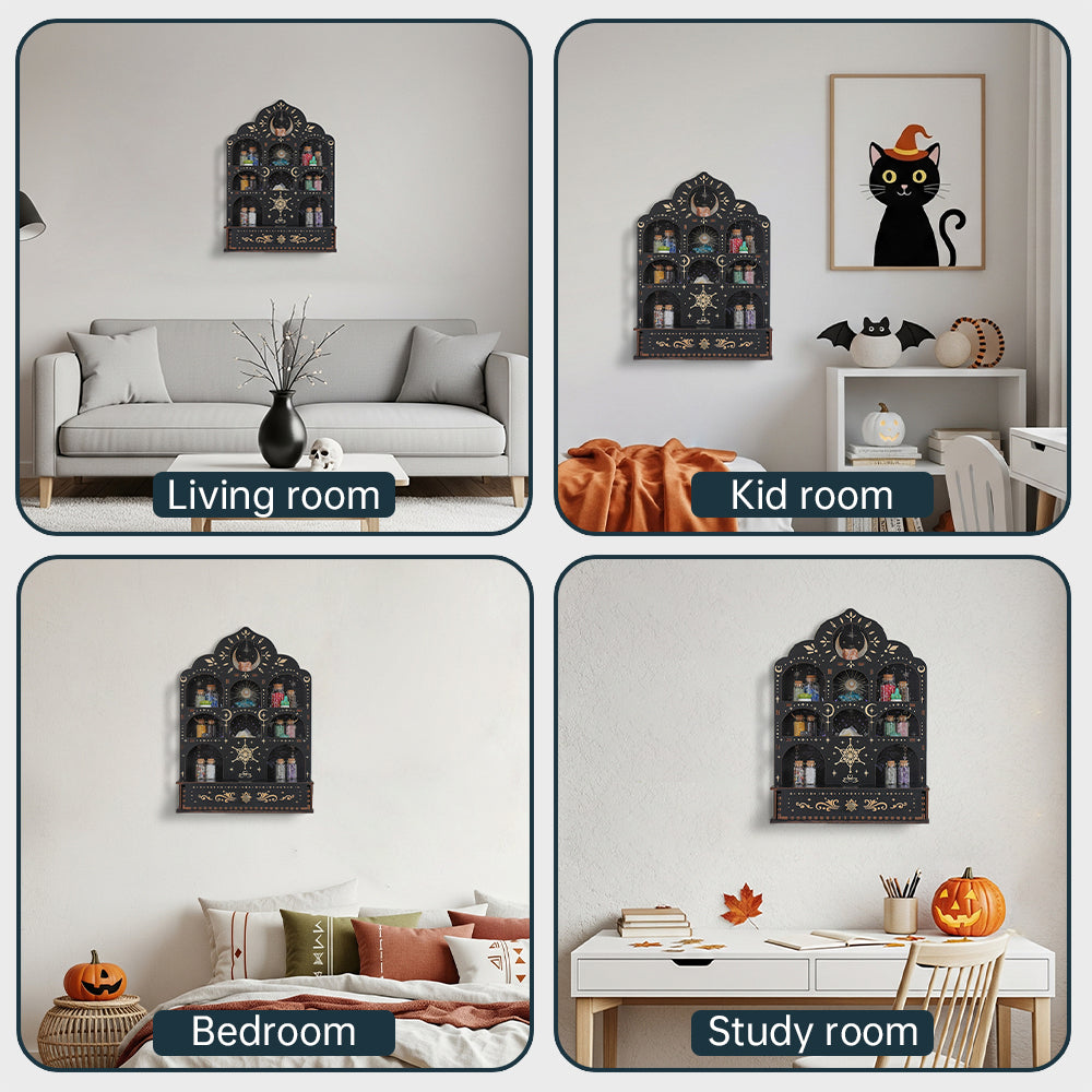 [Pedestals]1pc Wooden Wall Pedestals, Crystal Display Shelf For Living Room, Bedroom, Rock Gem Stone Desktop Storage Organizer, Essential Oil Holder Hanging Case, Meditation Art Spiritual Gift, Moon & Star Wall Decoration, Perfect Gift（副本）