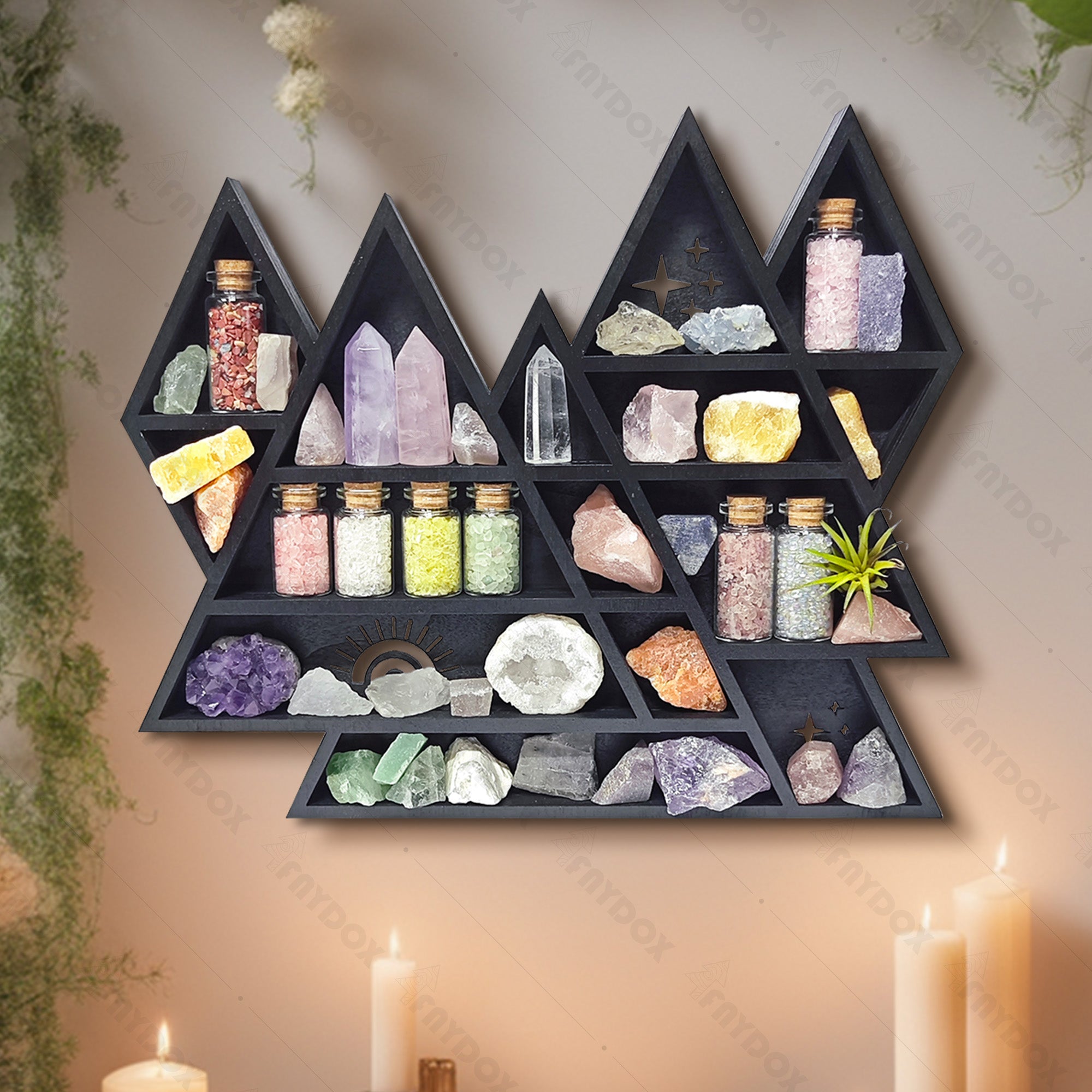 Superb craftsmanship crystal display shelf for a witchy decor aesthetic