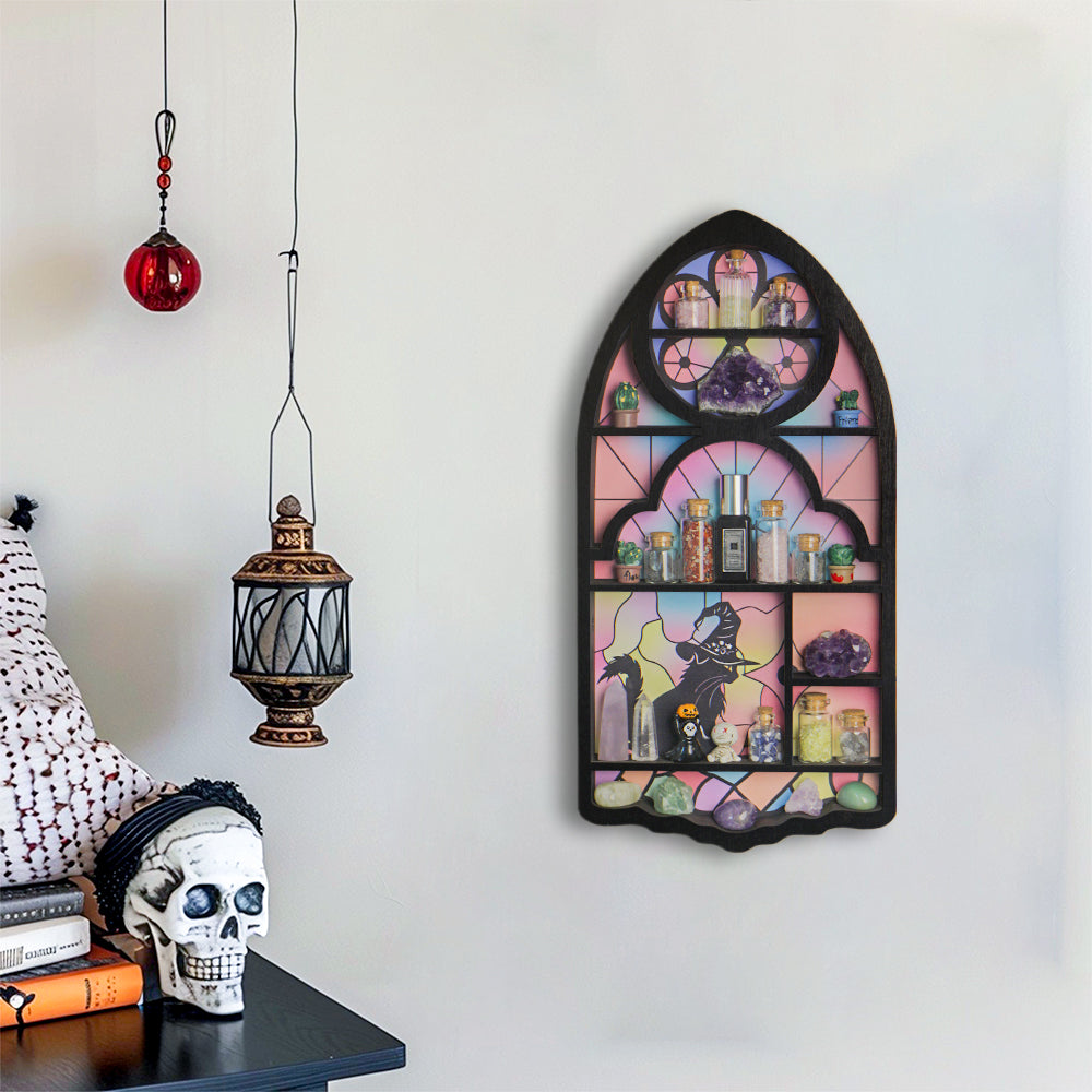 Wooden Floating Shelves for Wall, Cat Shape Wall Shelf Wall Decor Crystal Rock Gem Stone Display Shelf, Trinket Knick Knack Shelf