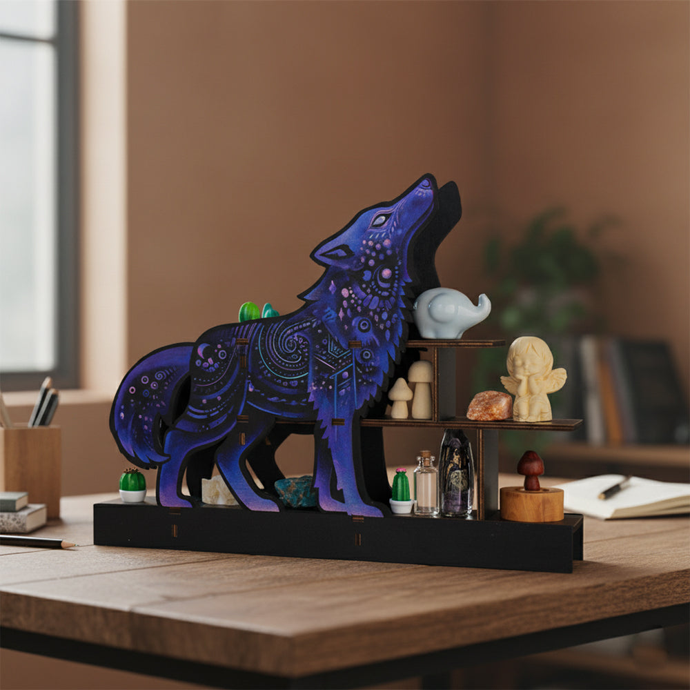 [Pedestals]1pc Wooden Wolf Pedestals, Crystal Display Shelf For Living Room, Bedroom, Rock Gem Stone Desktop Storage Organizer, Essential Oil Holder Hanging Case, Meditation Art Spiritual Gift, Perfect Gift
