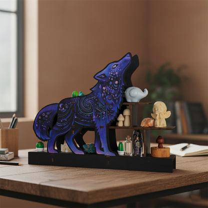 [Pedestals]1pc Wooden Wolf Pedestals, Crystal Display Shelf For Living Room, Bedroom, Rock Gem Stone Desktop Storage Organizer, Essential Oil Holder Hanging Case, Meditation Art Spiritual Gift, Perfect Gift