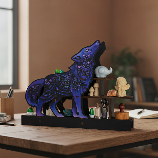 [Pedestals]1pc Wooden Wolf Pedestals, Crystal Display Shelf For Living Room, Bedroom, Rock Gem Stone Desktop Storage Organizer, Essential Oil Holder Hanging Case, Meditation Art Spiritual Gift, Perfect Gift