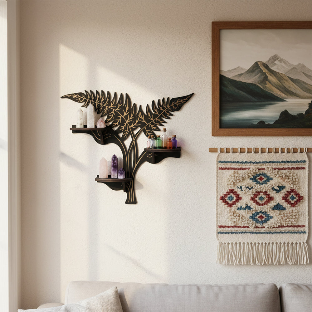 Vine Decor Crystal Display Shelf, Rock Gem Stone Holder, Essential Oils Nail Polish Organizer, Gothic Trinket Knick Knack Shelf Wall Mounted, Witch Witchy Wiccan Home Decoration