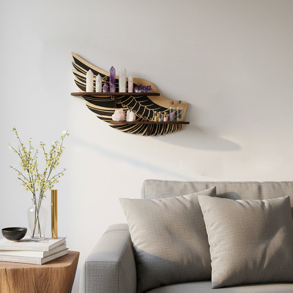 Griffin Wings Crystal Display Shelf, Rock Gem Stone Holder, Essential Oils Nail Polish Organizer, Trinket Knick Knack Shelf Wall Mounted, Witch Witchy Wiccan Home Decor