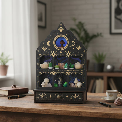 [Pedestals]1pc Wooden Wall Pedestals, Crystal Display Shelf For Living Room, Bedroom, Rock Gem Stone Desktop Storage Organizer, Essential Oil Holder Hanging Case, Meditation Art Spiritual Gift, Moon & Star Wall Decoration, Perfect Gift