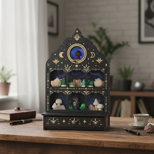 [Pedestals]1pc Wooden Wall Pedestals, Crystal Display Shelf For Living Room, Bedroom, Rock Gem Stone Desktop Storage Organizer, Essential Oil Holder Hanging Case, Meditation Art Spiritual Gift, Moon & Star Wall Decoration, Perfect Gift